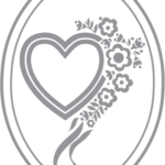 Valentine heart with flowers, ribbon and oval border